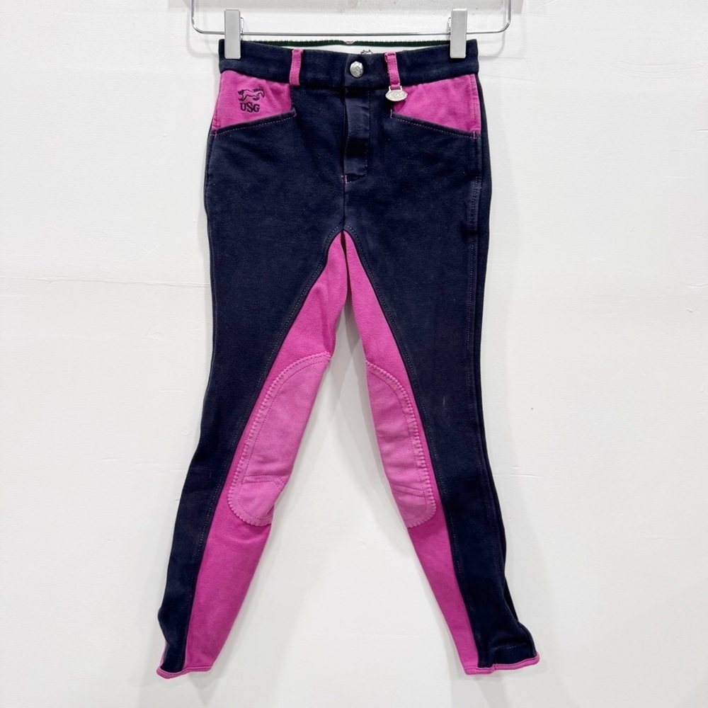 USG Girls Navy Blue Pink Horse Riding Breeches Size 8